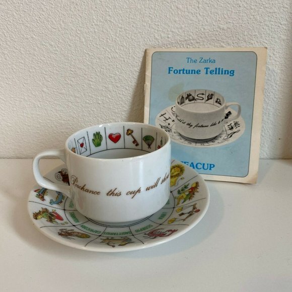 Vtg 70s Zarka Fortune Telling Tea Cup & Saucer Mug